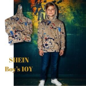 SHEIN Hoodie Paint Splatter Print - Size 10Y Boy's Streetwear 🍭
